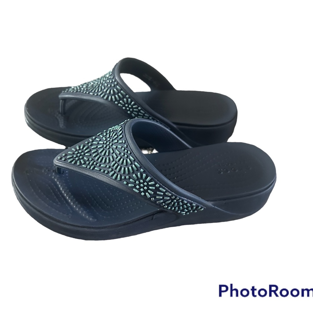 Crocs Wedge Sandals Flip Flops Blue Size 8